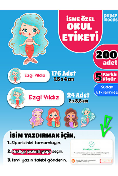 papermoods İsim Yazılabilen Okul Etiketi, Kalem Etiketi Defter Etiketi Deniz ...