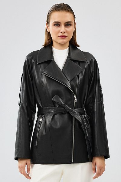 Derimod Adriana Women's Black Double Collar Leather Jacket 24Wgd5257U4
