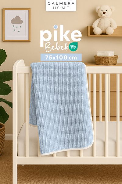 Calmera 100% Cotton Baby Pique |   Blanket - Cover |   75 X 100cm |   Light Blue
