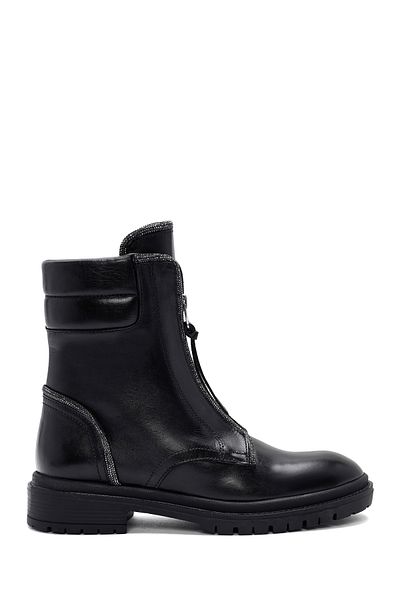 Derimod Black Stone Detailed Zippered Women's Leather Boots - 24Wfd 185118