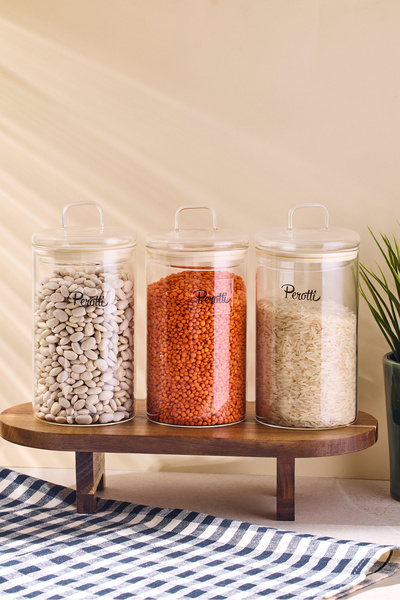 Perotti Hudson 3'lü 750 ml Borosilikat Cam Kavanoz 9x15 cm