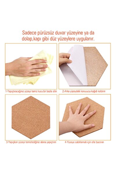 FIXALL ADHESIVE PRODUCTS Mantar Duvar Panosu Arkası Yapışkanlı Altıgen Şekilli 5'li Set .Hediye Harita Çivili