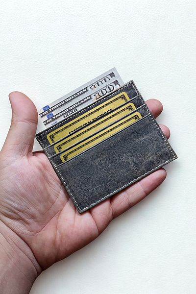 VANİLLA COLLECTİON Gray Genuine Crazy Leather Unisex Credit Card Holder Ultra-Thin Minimal Design Silky Texture