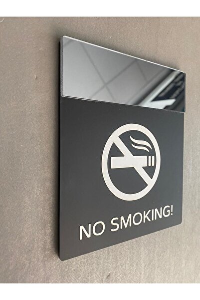 Yönline Sigara Içilmez / No Smoking Uyarı Tabelası Füme Aynalı Kendinden Yapışkanlı 15 x 13 cm