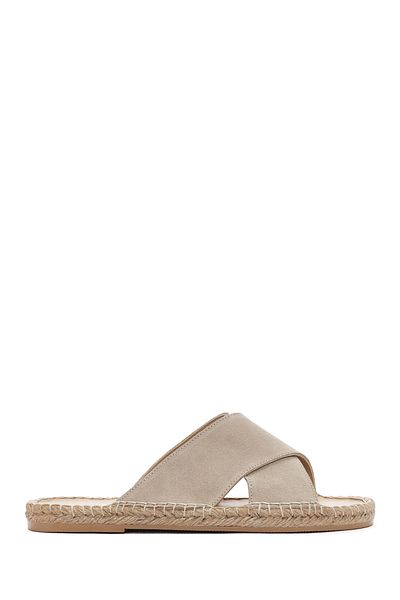 Derimod Men's Beige Suede Leather Slippers 24Sfd616310