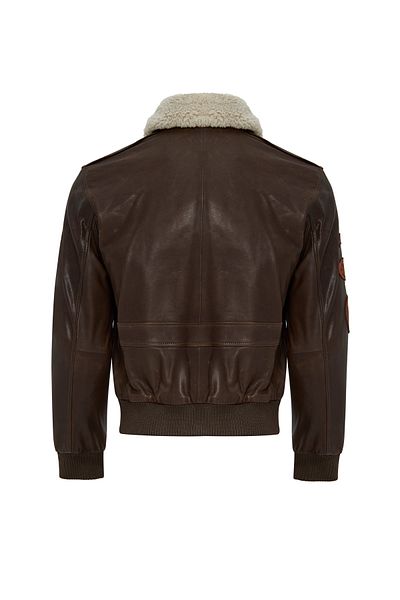 Derimod Top Gun Women's Brown Embroidered Collar Fur Leather Pilot Coat 22Wgd5049L7