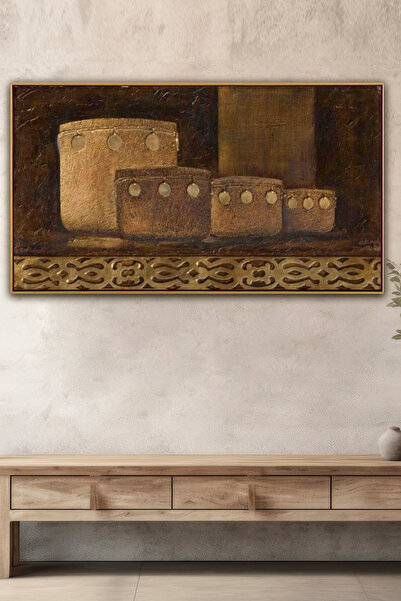 tablowall Dekoratif Sepet Desenli Motifli Kabartmalı Çerçeveli Kanvas Tablo