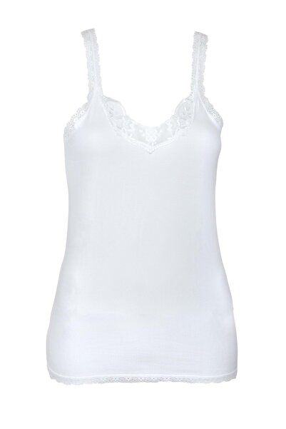 Belinay 0831 Lace Detailed Tank Top White XL