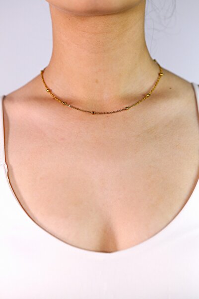 MARCİELO Accessories Non-Tarnish Ball Chain Necklace Gold Color