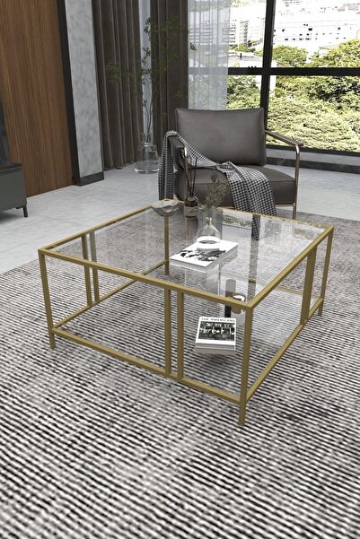 DEKOPRATİK Uranüs Orta Sehpa Gold Şeffaf Cam