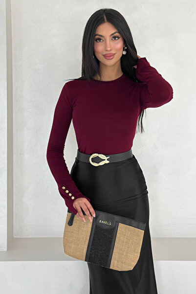 Noa Noa Women's Burgundy Long Sleeve Blouse – Stylish Design with Gold Button Detail