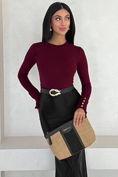 Noa Noa Women's Burgundy Long Sleeve Blouse – Stylish Design with Gold Button Detail