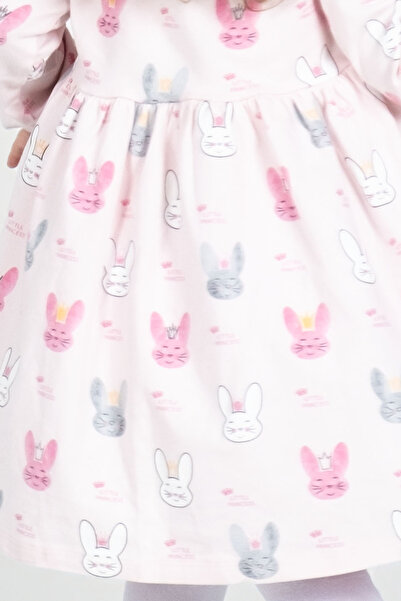 Kyron Kız Bebek Tavşan Desenli Elbise - Pembe - %100 Pamuk