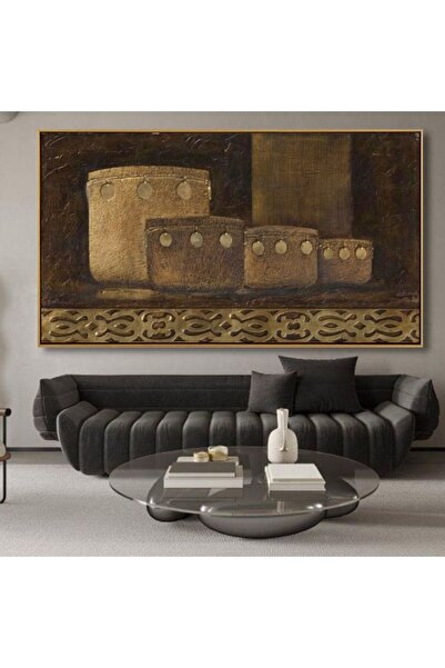 tablowall Dekoratif Sepet Desenli Motifli Kabartmalı Çerçeveli Kanvas Tablo