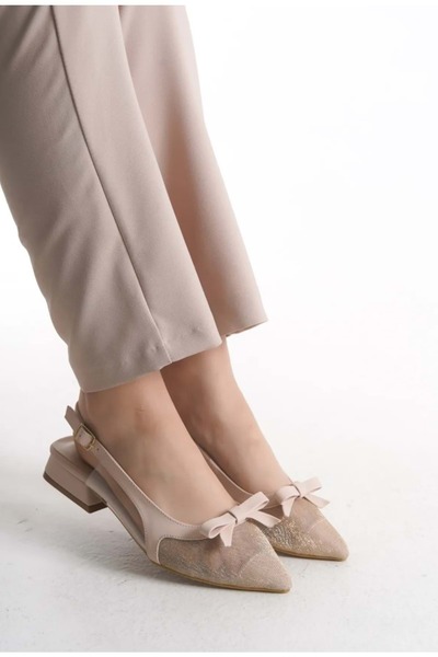 Kocamanlar Ayakkabı Feles Fiyonk Dantel Detaylı Arkası Açık Kadın Babet Ayakk...