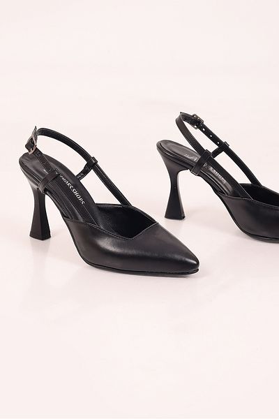 SHOESSHOPS Open Back Women's Black Heeled Shoes