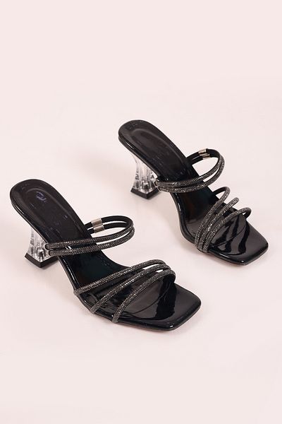 SHOESSHOPS Transparent Heeled Stone Women's Heeled Slippers