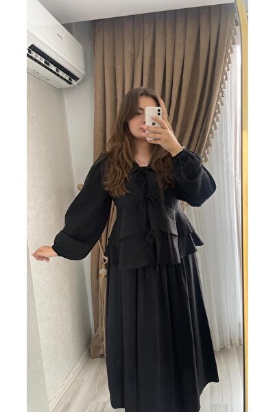 Sara Deluxe بدلة تنورة حجاب سوداء