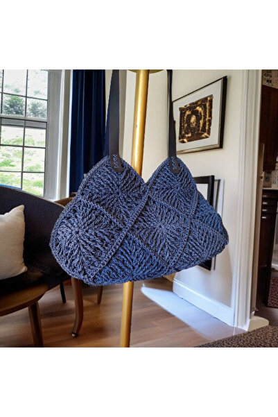 Altınergiyim KAĞIT İP İLE ÖRÜLMÜŞ MOTİFLİ DERİ ASKILI ÇANTA