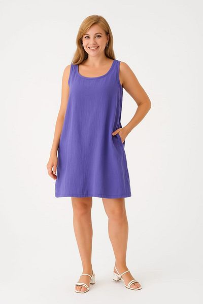 enmodaiçgiyim Magenta 100% Cotton Muslin Fabric Pocket Short Women's Dress – Summer Comfortable Casual Dress