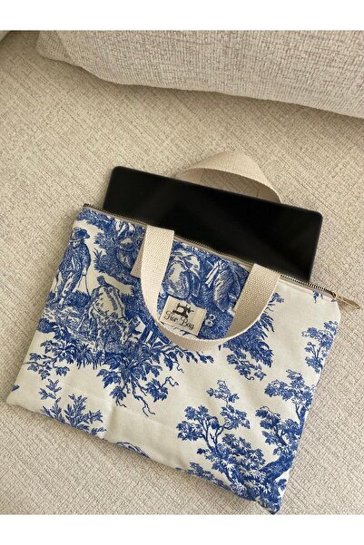 Fiorbag Handmade Blue Toile De Jouy Patterned 11 Inch Tablet Bag Casual Bag Women's Bag