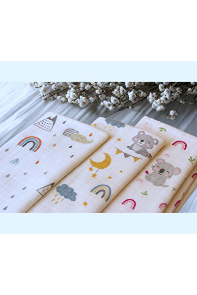 Baby Veil Tek Katlı Müslin Örtü 3'lü Set %100 Organik Pamuk 75x85 cm