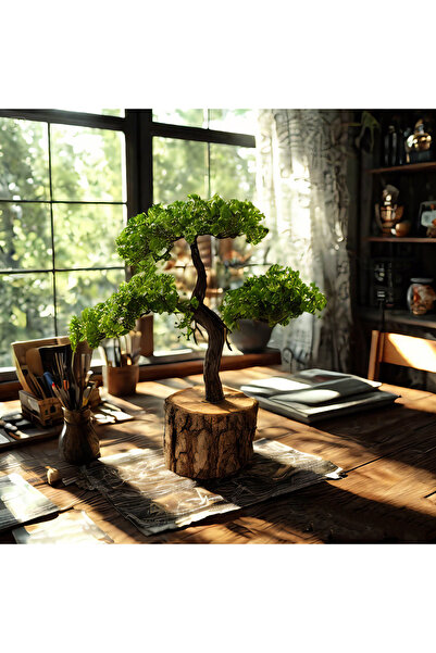Lineva Doğal Kütük Üstü Yapay Bonsai Ağacı