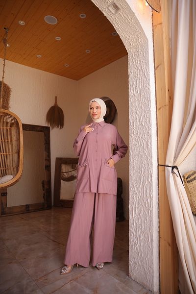 MİMİ Luxury Wear Women's Hijab Tracksuit & Set, Bottom Top Long Suit Button Shirt Pants