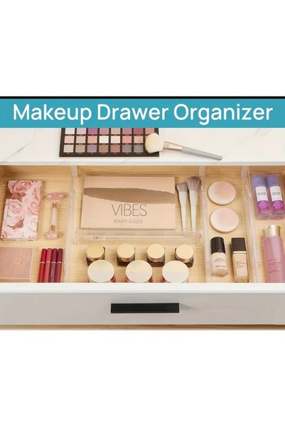 Yenigeldi 4Pcs Adjustable Non-Adhesive Lockable Clear Drawer Divider Plastic Organizer Organizer