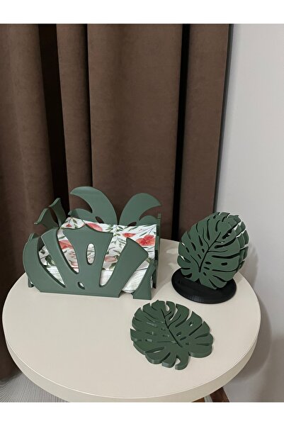 Vemia Dekor Set of 2 Decorative Coasters and Napkin Holders Monstera Camel Base Flower