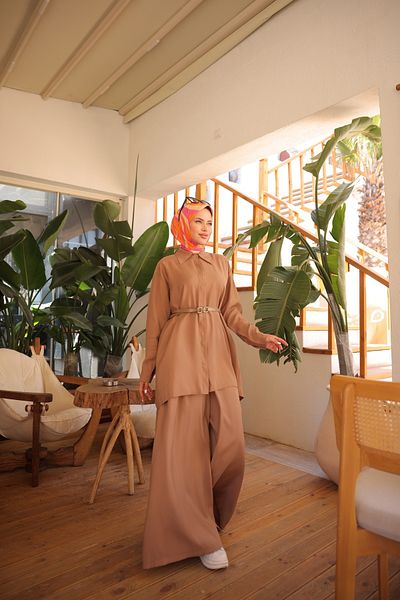 MİMİ Luxury Wear Women's Hijab Tracksuit & Set, Bottom Top Long Suit Button Shirt Pants