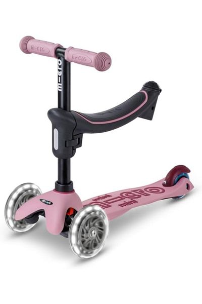 Micro Mini Deluxe Rock & Go LED Dusty Rose | Deluxe Rock Scooter for Kids | Kids Scooter Deluxe Rock
