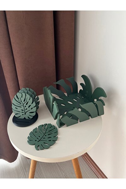 Vemia Dekor Set of 2 Decorative Coasters and Napkin Holders Monstera Camel Base Flower