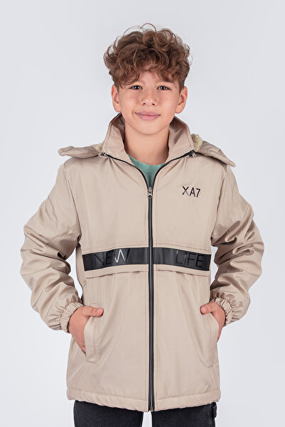 Zaziko Kids Erkek Çocuk Çıkarılabilir Kapüşonlu New Life Baskılı Kışlık Mont ...