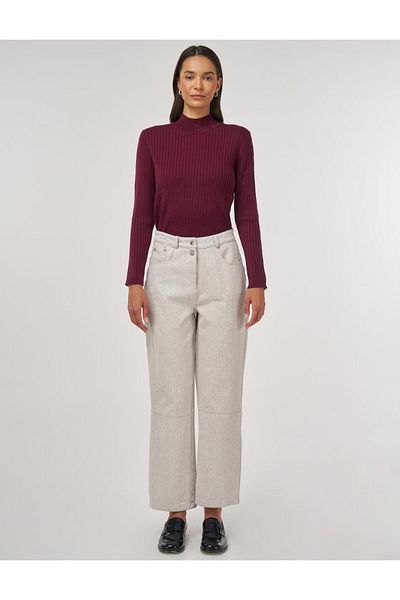 Kayra Stitch Detailed Denim Trousers Gray