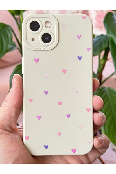 Fibaks Apple iPhone 13 Case Silicone with Camera Protection Colorful Heart Design Silicone Cover with Camera Protection
