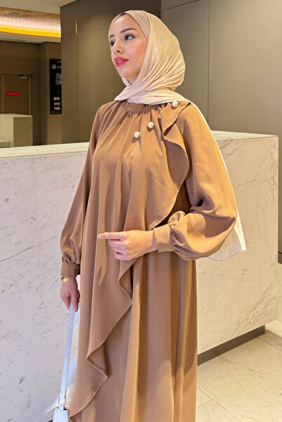 Tesettür Diyarı Kadın Krep Kumaş Yakası İnci Detaylı Levanur Tesettür Elbise