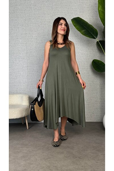 ELEGANT DREAM Eyesof Women's Bell Woven Fabric V-Neck Asymmetrical Cutout Dress