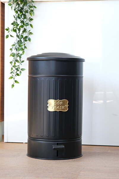 Yıldıray Metal Metal Kapaklı Siyah Renk Galvaniz Metal Pedallı Çöp Kovası 30 Litre