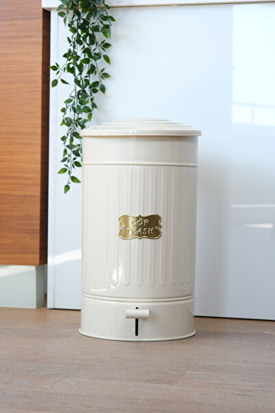 Yıldıray Metal Metal Kapaklı Krem Renk Galvaniz Metal Pedallı Çöp Kovası 30 Litre
