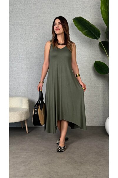ELEGANT DREAM Eyesof Women's Bell Woven Fabric V-Neck Asymmetrical Cutout Dress