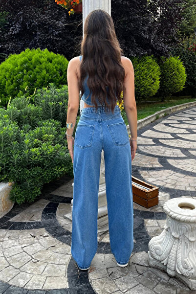 BİKELİFE Dark Blue High Waist Wide Leg Jeans