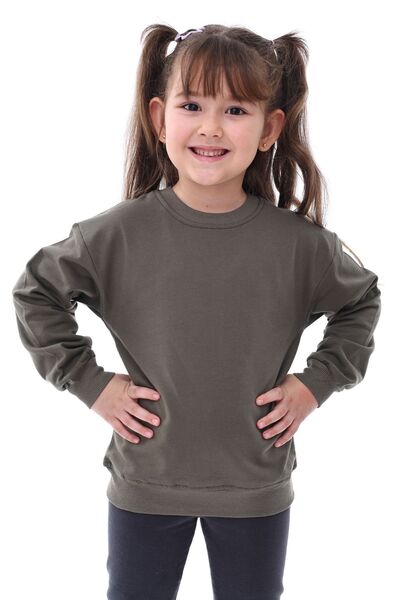 ZUZUNGA Basic Bisiklet Yaka Şardonlu Çocuk Sweatshirt 3-10 Yaş Krem