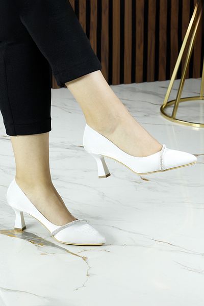 Erkan Saçmacı Shimeca Satin Stone Pointed Toe Thin Heeled Evening Dress Shoes