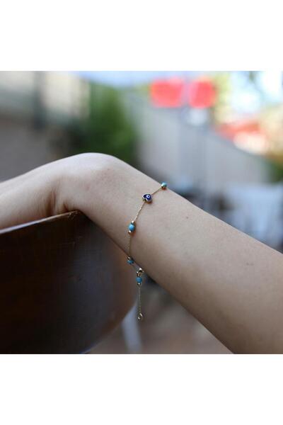 ByGoldenHouse Firuze Taşlı Mineli Kalp Bileklik