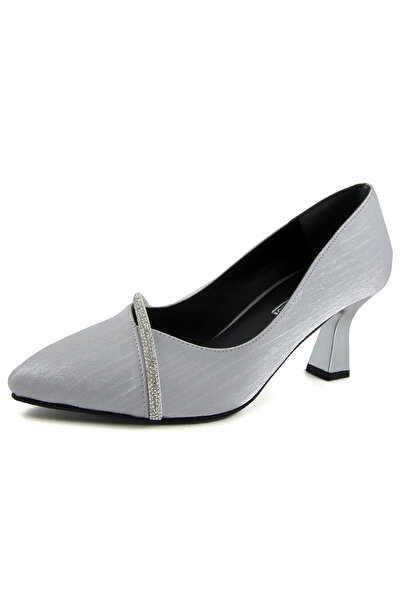 Erkan Saçmacı Shimeca Silver Satin Stone Pointed Toe Thin Heels Evening Dress Shoes
