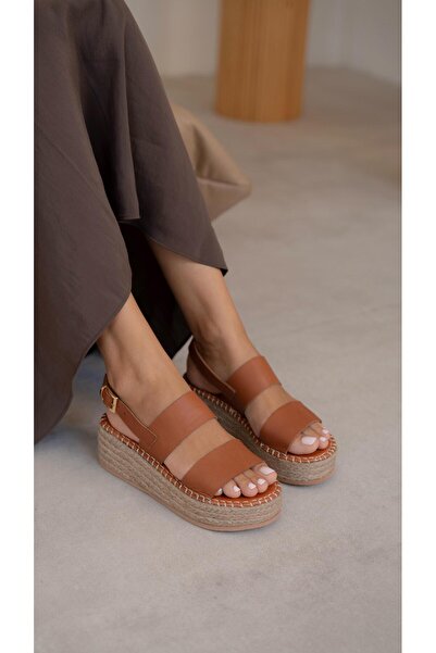 ECENİN BUTİĞİ Atlanta Taba Hakiki Deri Sandalet