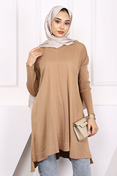 İmajButik Μπισκότο Crew Neck Mercerized Casual Knitwear Tunic