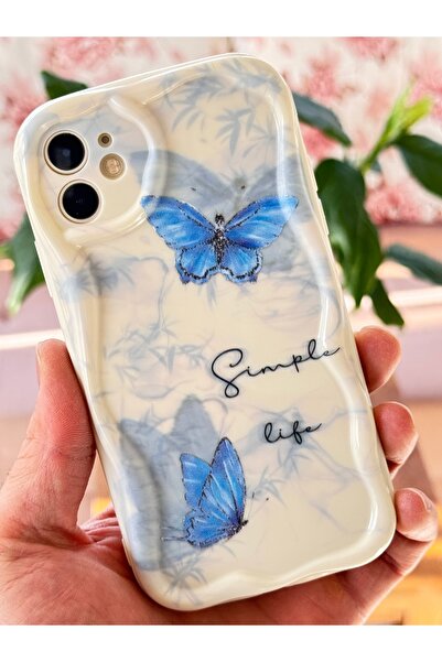 Fibaks Case for Apple iPhone 11 Silicone Blue Butterfly Pattern Wave Edge Cover with Camera Protection