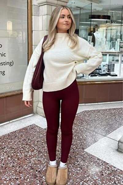 Madmext Bordo Yüksek Bel Kadın Tayt MG2230